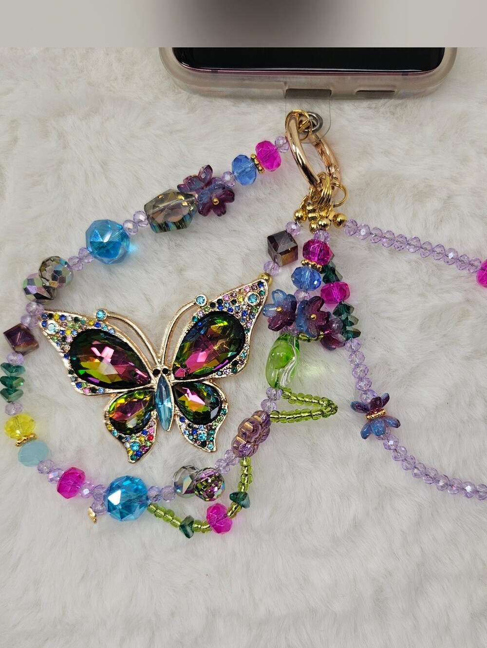 Multicolor Crystal Butterfly Phone/Purse Charm Wrislet Keychain - Picture 4 of 7